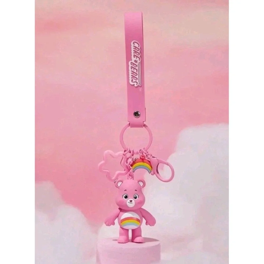 NEW! Care Bears Cheer Bear‎ Silicone Charm Keychain Pink- Rainbow- Star
